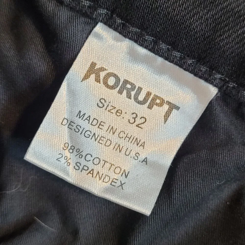 KORUPT Black Distressed Skinny Jeans Mens Tag 32 Button Fly Grunge Punk 33x31